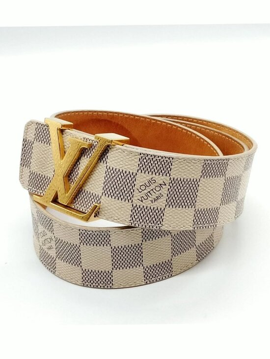 Louis Vuitton Damier Azur LV Initiales Belt Gold Buckle Luxury Designer Belt